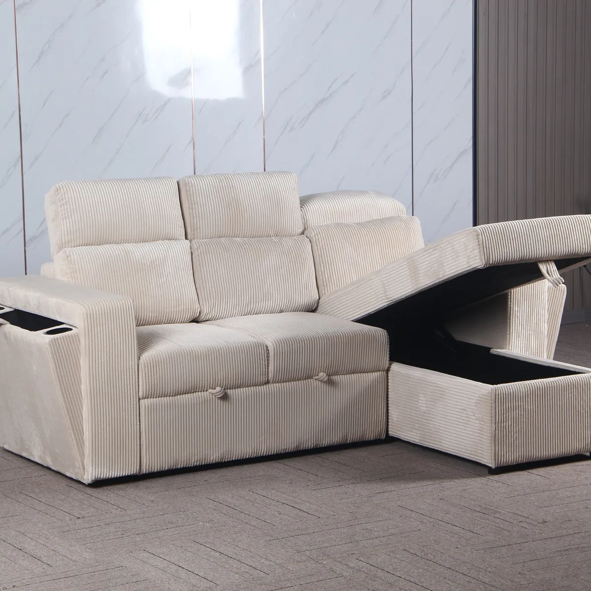 SWEET HOGAR - Sofá seccional color crema modelo Roma