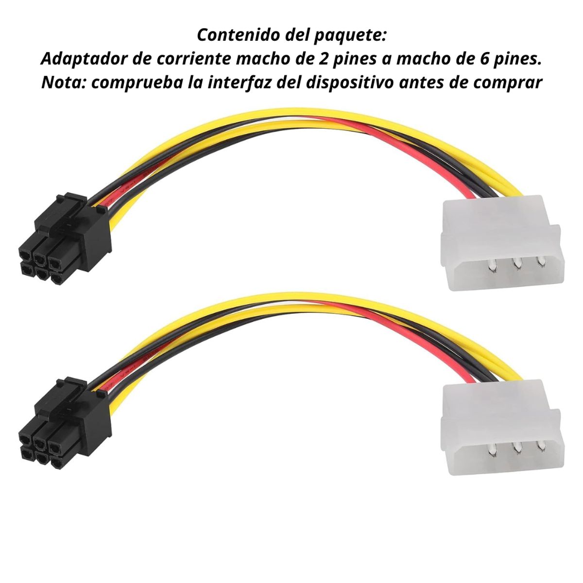 GENERICO - 2x Cable Adaptador Molex IDE 4-Pin a PCI-E 6-Pin para Tarjeta Gráfica