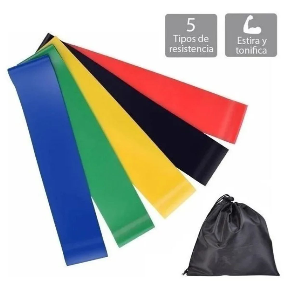 GENERICO - Set 5 Bandas Elásticas de Resistencia para Entrenamiento