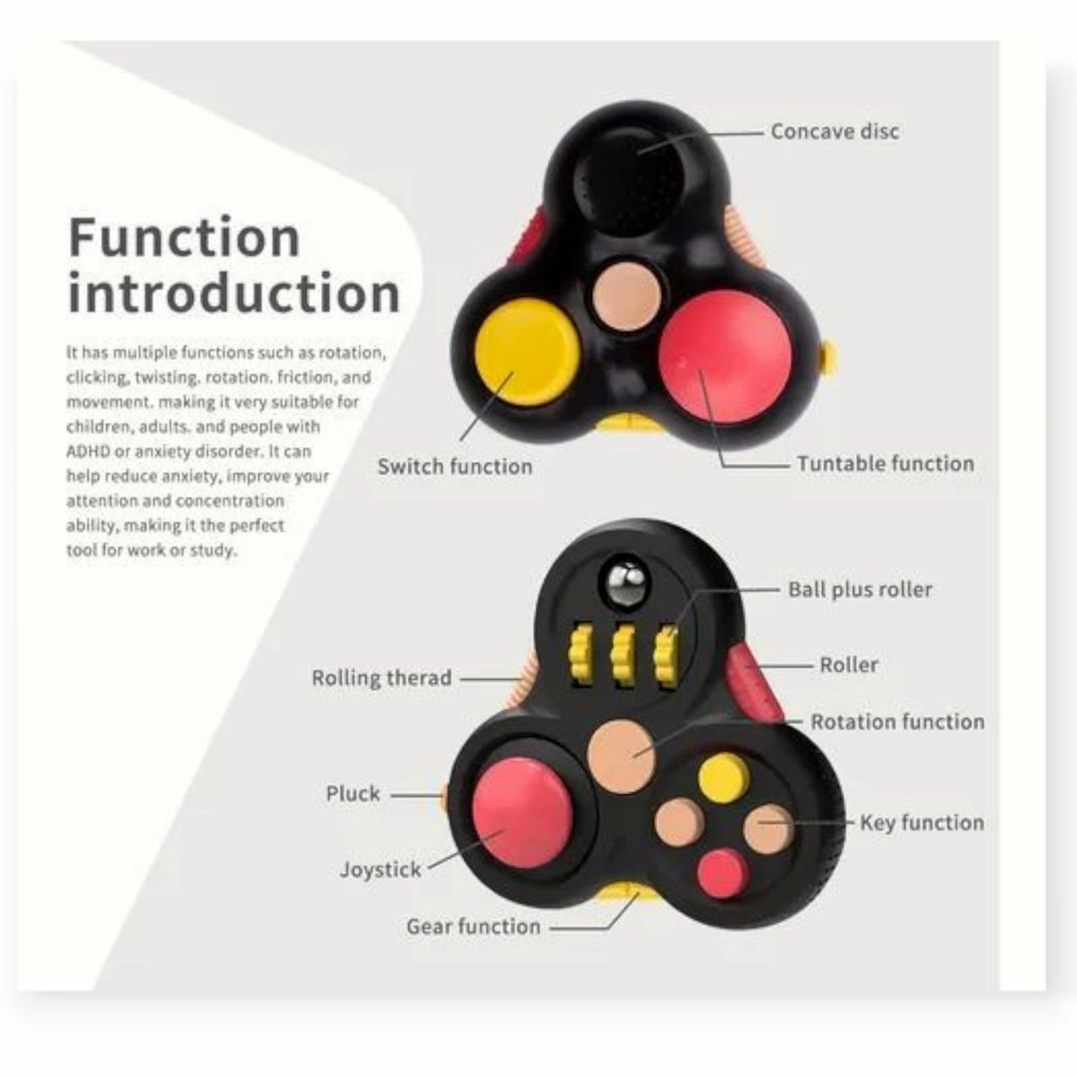 GENERICO - Antiestrés Spinner Con 12 Funciones, Para Niños Y Adultos