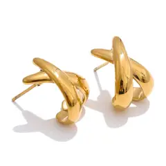 GENERICO - Aretes Cruzados Dorados en Acero Inoxidable