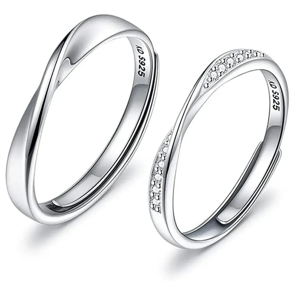 KUANGYE - Anillos Bañado en plata Parejas Compromiso Amor Ilusion Matrimonio