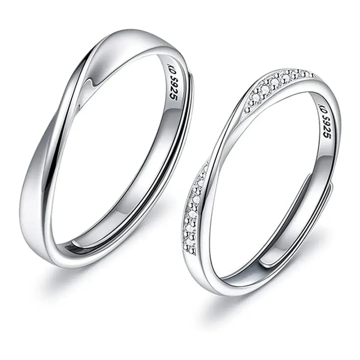 KUANGYE - Anillos Bañado en plata Parejas Compromiso Amor Ilusion Matrimonio