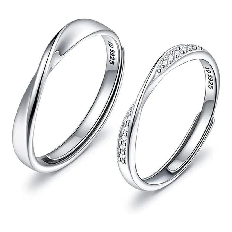 KUANGYE - Anillos Bañado en plata Parejas Compromiso Amor Ilusion Matrimonio