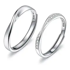 KUANGYE - Anillos Bañado en plata Parejas Compromiso Amor Ilusion Matrimonio