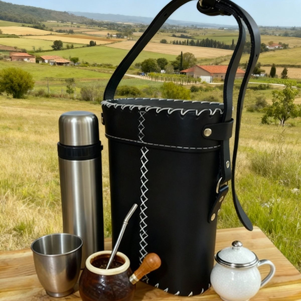 GENERICO - BOLSO MATERO NEGRO 100% CUERO