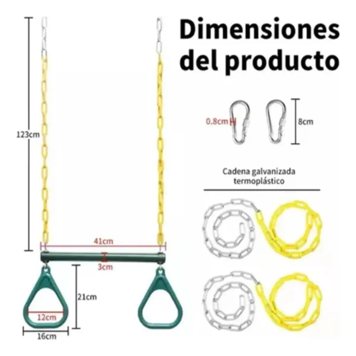 GENERICO - Barra Trapecio Más Anillos Y Accesorios Gimnasia Para Niño