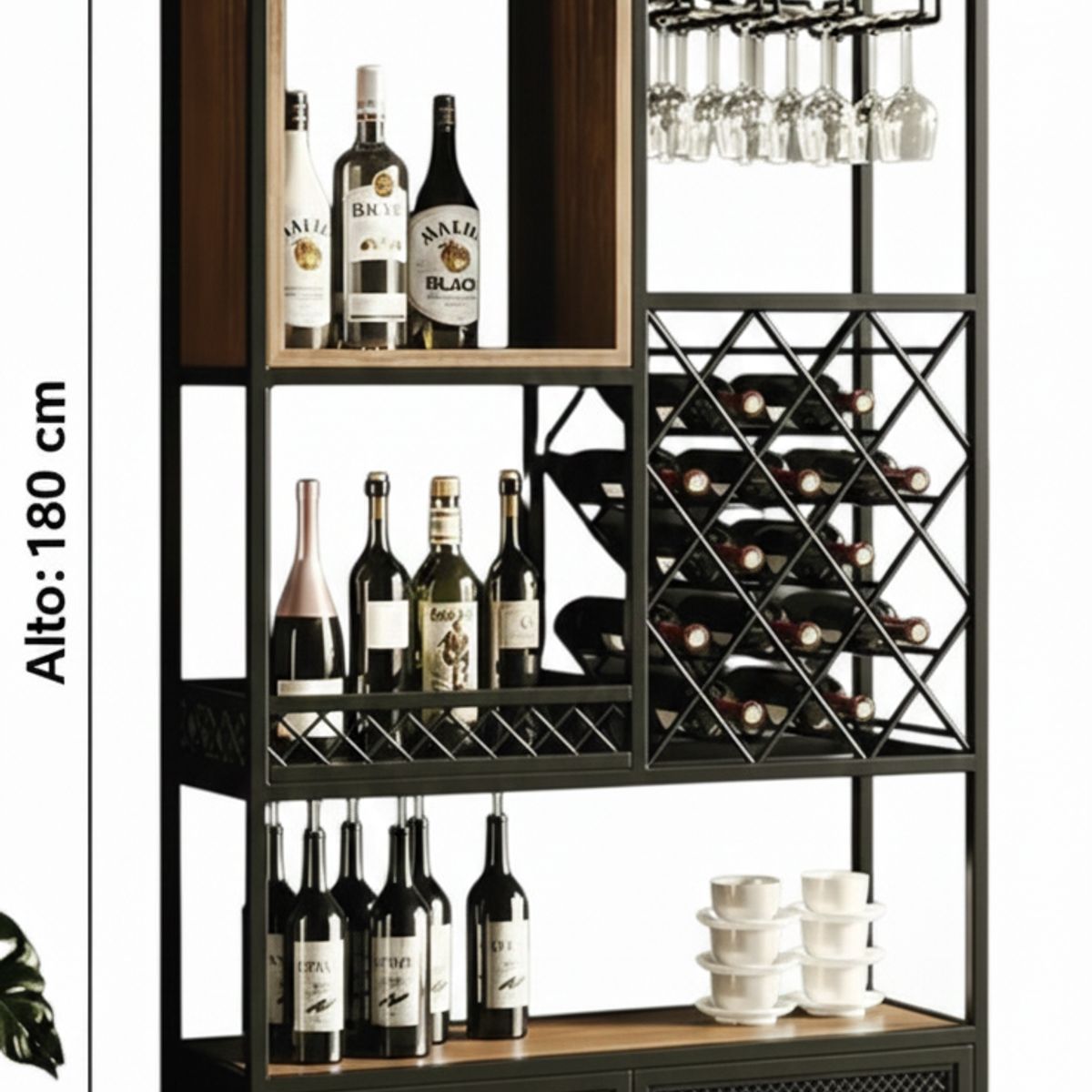 GENERICO - Vitrina o Bar Industrial Hamburgo 180x35 cm Fierro y Madera  Fabricación Nacional