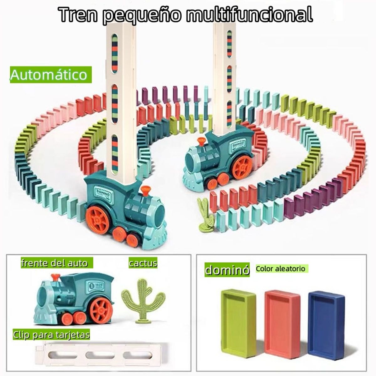 TATEE - Juguete de tren dominó +100 fichas de dominó con música luz