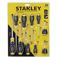 STANLEY - Juego de 10 Destornilladores Cushion Grip Pro + Mango Ergonómico STMT66676