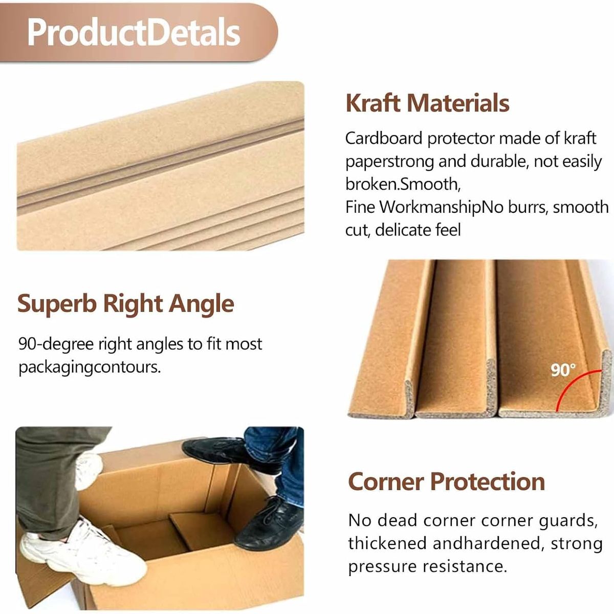 KUANGYE - Esquineros De Cartón Kraft 3 X 3 Largo 100 Cm (25 Piezas)