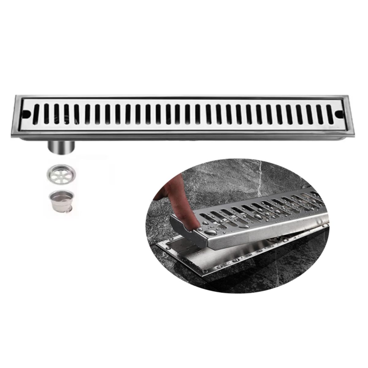 KUANGYE - Baño Piso Drenaje De Ducha Coladera Anti-olor Y Oculto 10×50cm