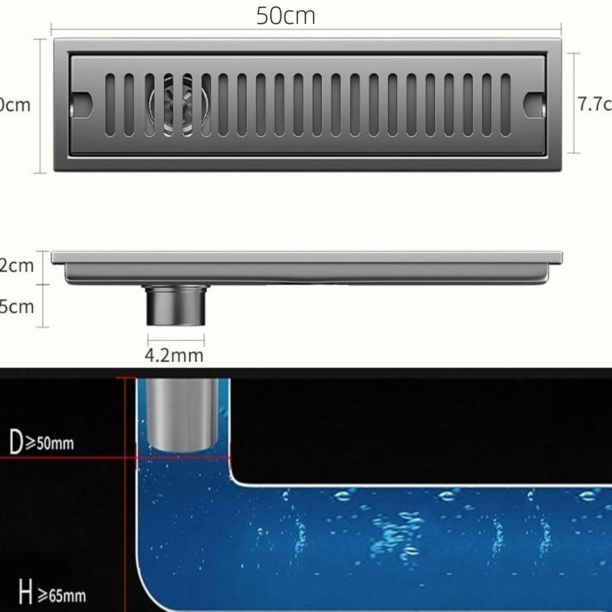 KUANGYE - Baño Piso Drenaje De Ducha Coladera Anti-olor Y Oculto 10×50cm