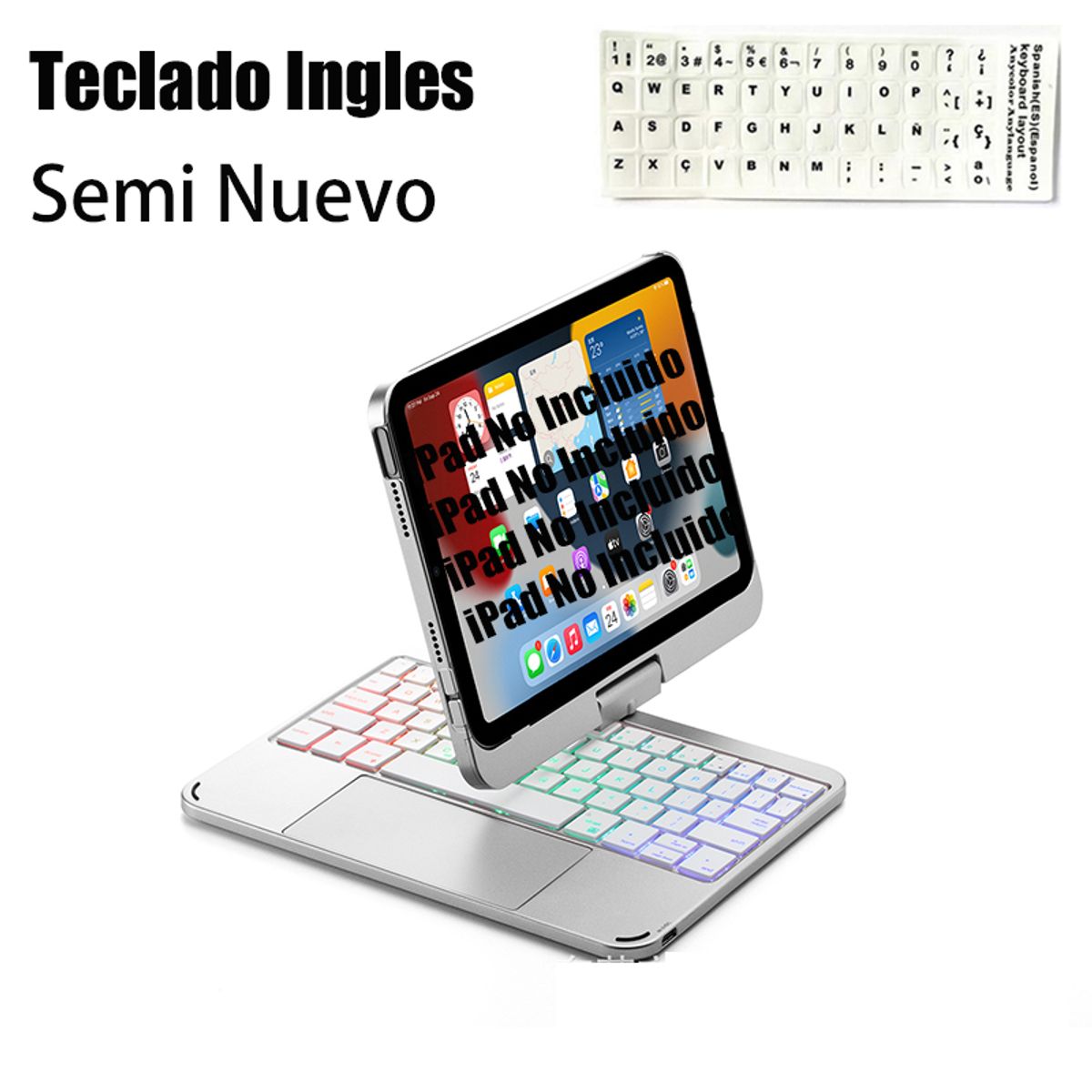 SHARGE - Teclado Inglés BT iPad mini 6/7 8.3in Rotación 360° Plata SemiNuevo