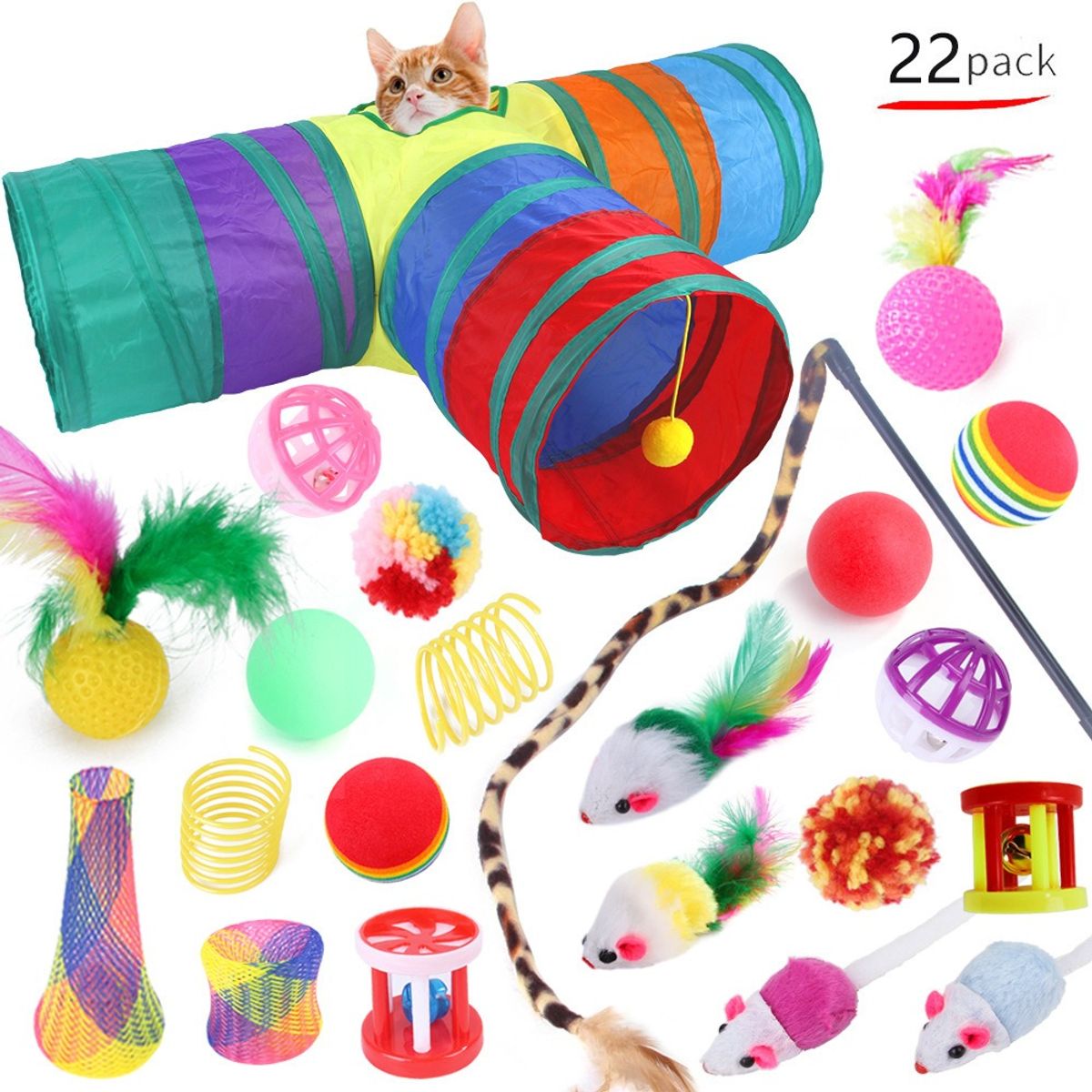 TATEE - Set 22 juguetes para gatos túnel para mascotas incluido