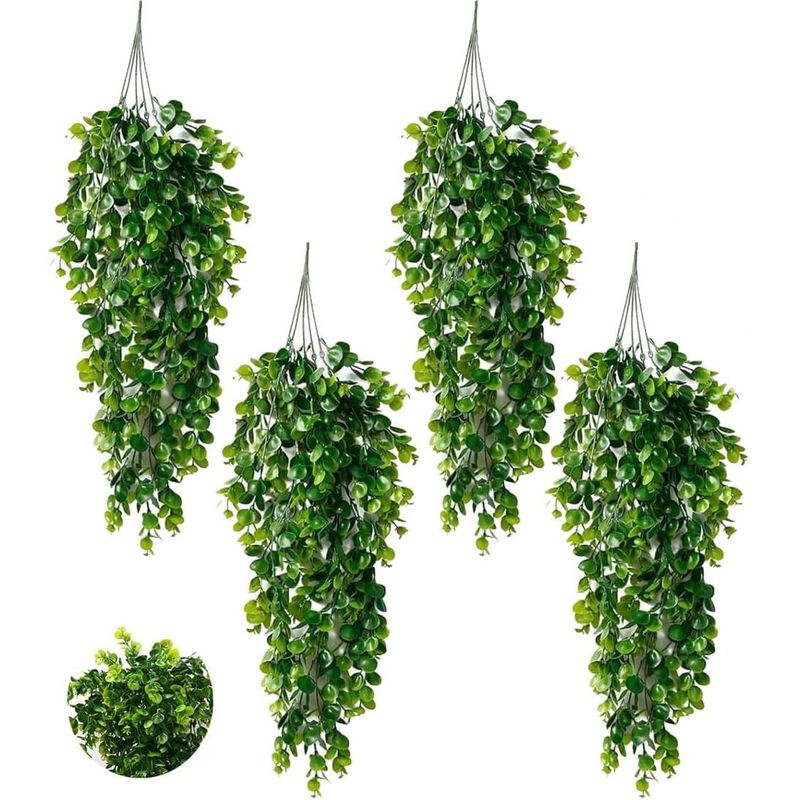 KUANGYE - 4pcs Plantas Colgante Artificiales Hojas Redonda De Eucalipto