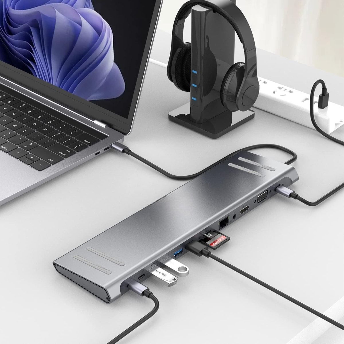 MALIK - Hub USB-C 14 en 1 con Soporte para 2 Monitores 4K