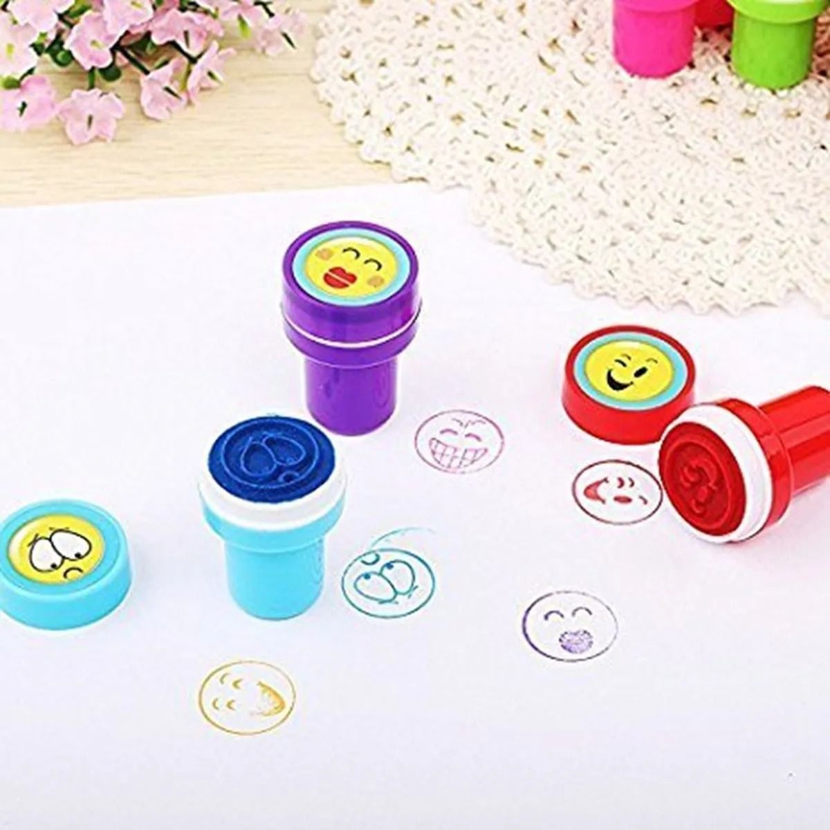 GENERICO - Set 10 Timbres Sellos Infantiles Caritas Motivacion Sonrisas