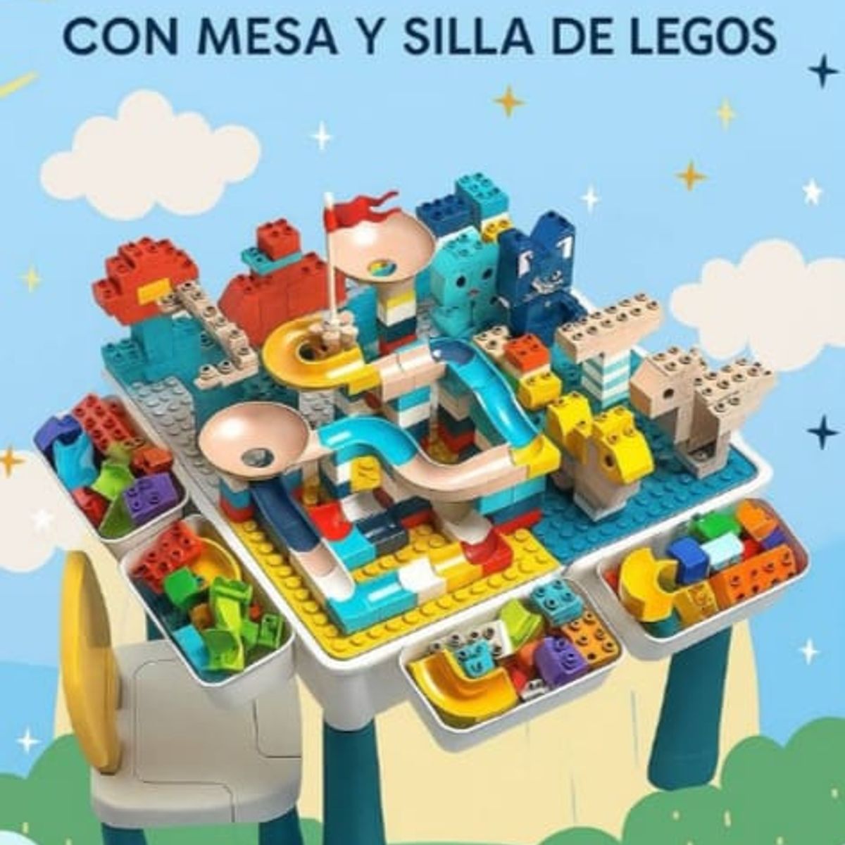 GENERICO - MESA DE JUEGO CON SILLA Y 102 PIEZAS DE LEGO