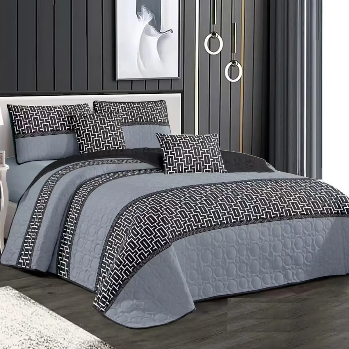 GENERICO - CUBRECAMA KING AZUL CON DISEÑO MOSERNO ELEGANTE DELGADO DE VERANO TF