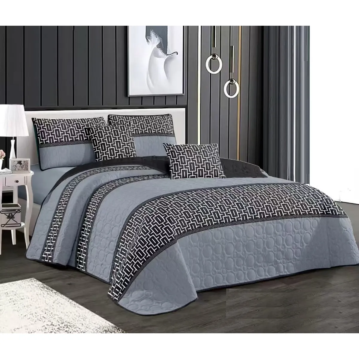 GENERICO - CUBRECAMA KING AZUL CON DISEÑO MOSERNO ELEGANTE DELGADO DE VERANO TF