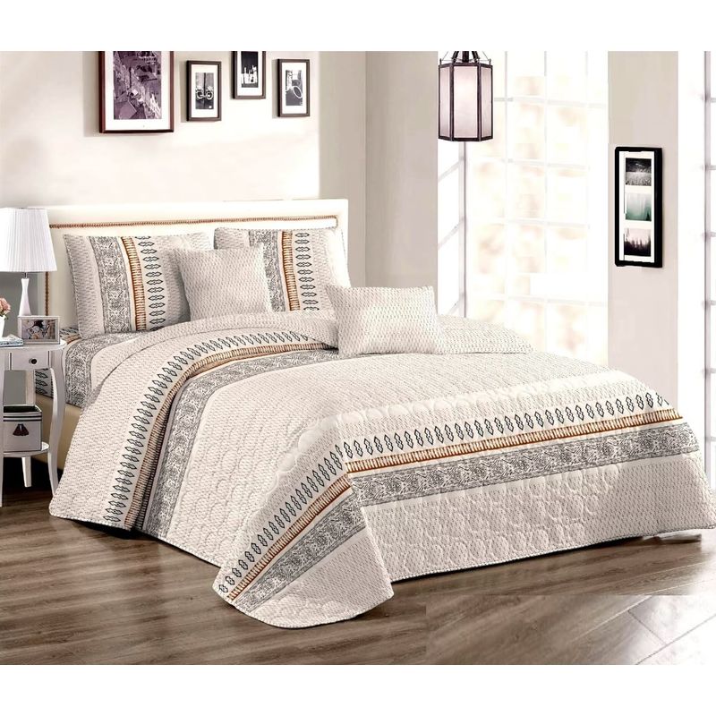 GENERICO - CUBRECAMA KING BEIGE CON DISEÑO MODERNO ELEGANTE DELGADO DE VERANO TF