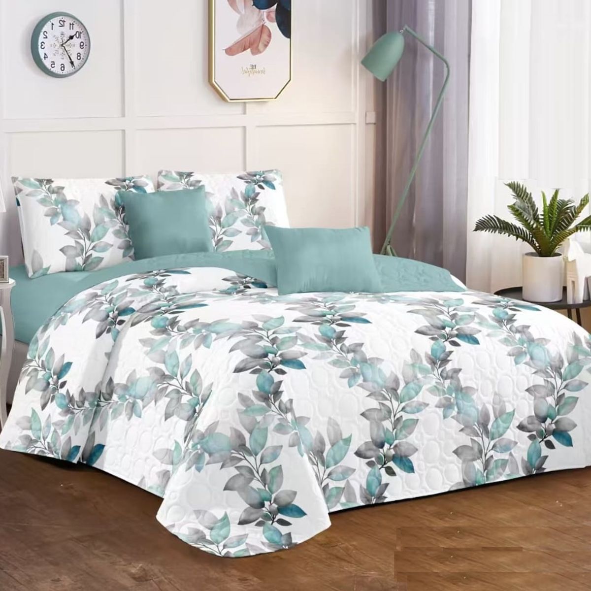 GENERICO - CUBRECAMA 2 PLAZA  HOJA TURQUESA QUILT DELGADO DE VERANO TF