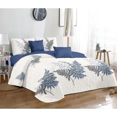 GENERICO - CUBRECAMA 2 PLAZA HOJA AZUL GRIS QUILT DELGADO DE VERANO TF