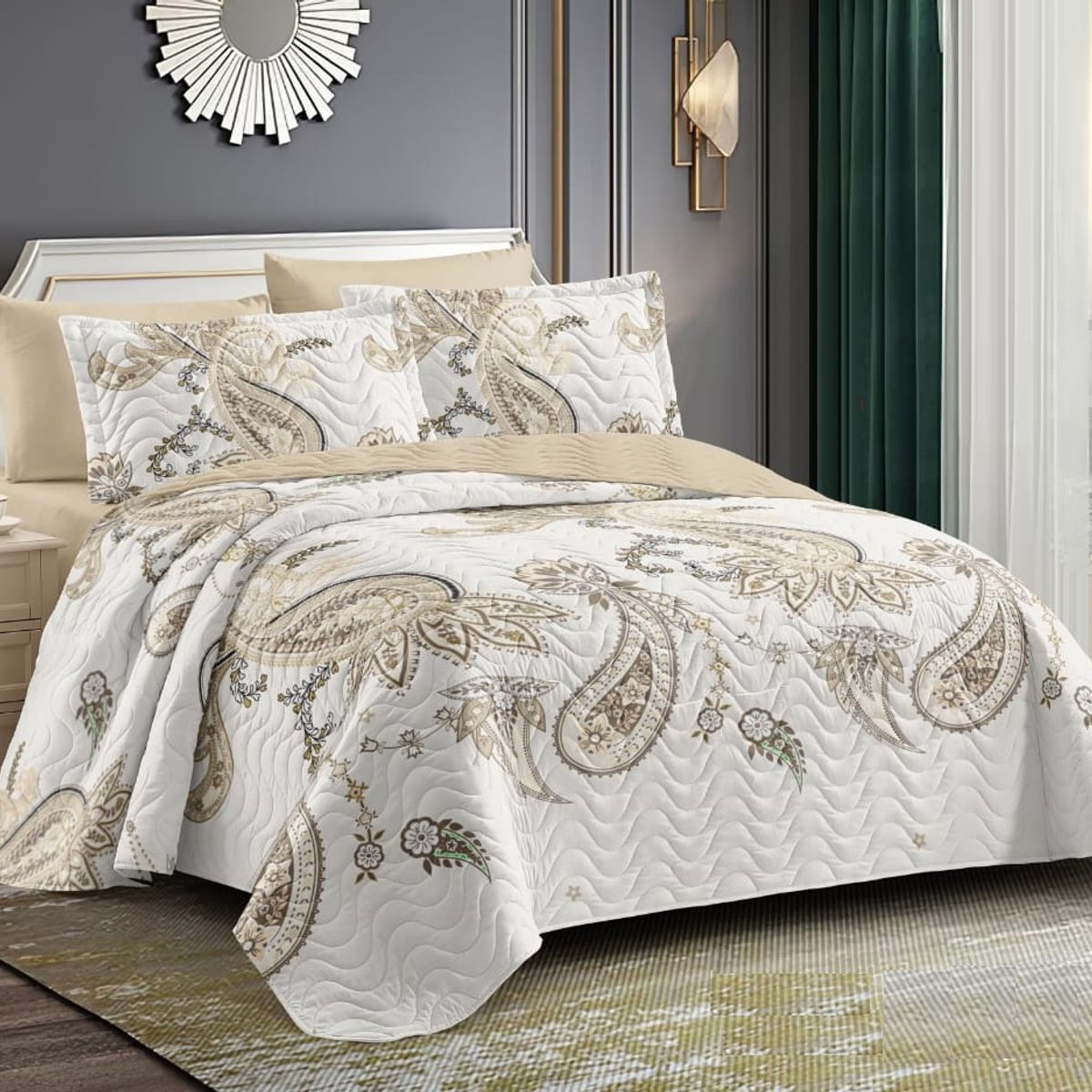 GENERICO - CUBRECAMA 2 PLAZA DISEÑO HOJAS MARRON QUILT DELGADO DE VERANO TF
