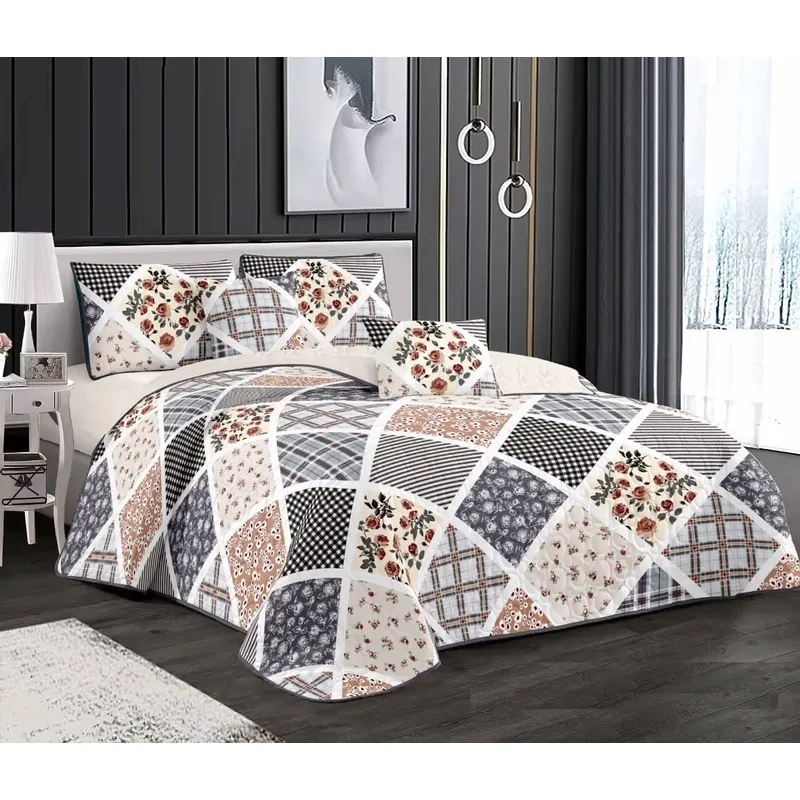 GENERICO - CUBRECAMA 2 PLAZA CUADROS CON FLORES QUILT DELGADO DE VERANO TF