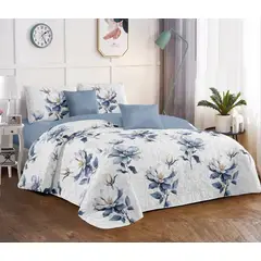 GENERICO - CUBRECAMA 2 PLAZA FLOR AZUL MODERNO QUILT DELGADO DE VERANO TF