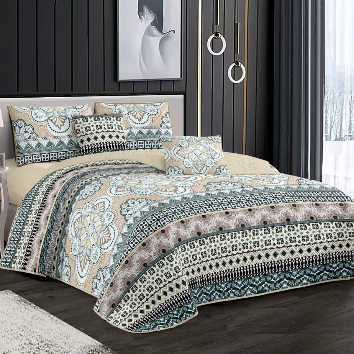 GENERICO - CUBRECAMA 2 PLAZA  FLOR  MANDALA QUILT DELGADO DE VERANO TF