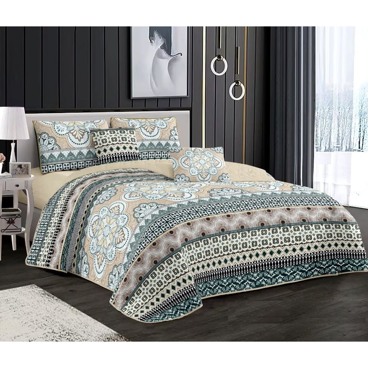 GENERICO - CUBRECAMA 2 PLAZA  FLOR  MANDALA QUILT DELGADO DE VERANO TF