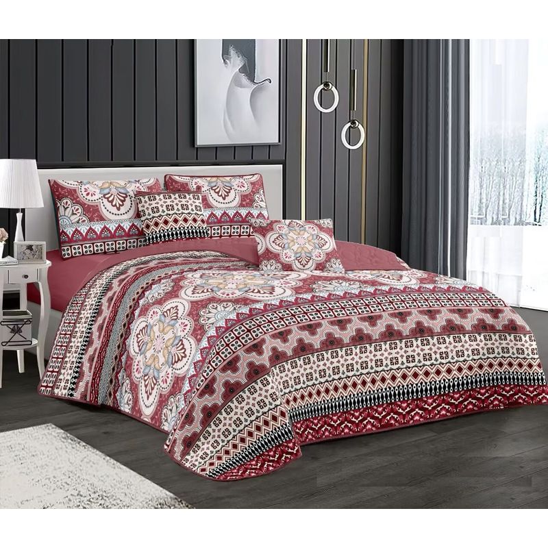 GENERICO - CUBRECAMA 2 PLAZA  FLOR  MANDALA ROJO  QUILT DELGADO DE VERANO TF