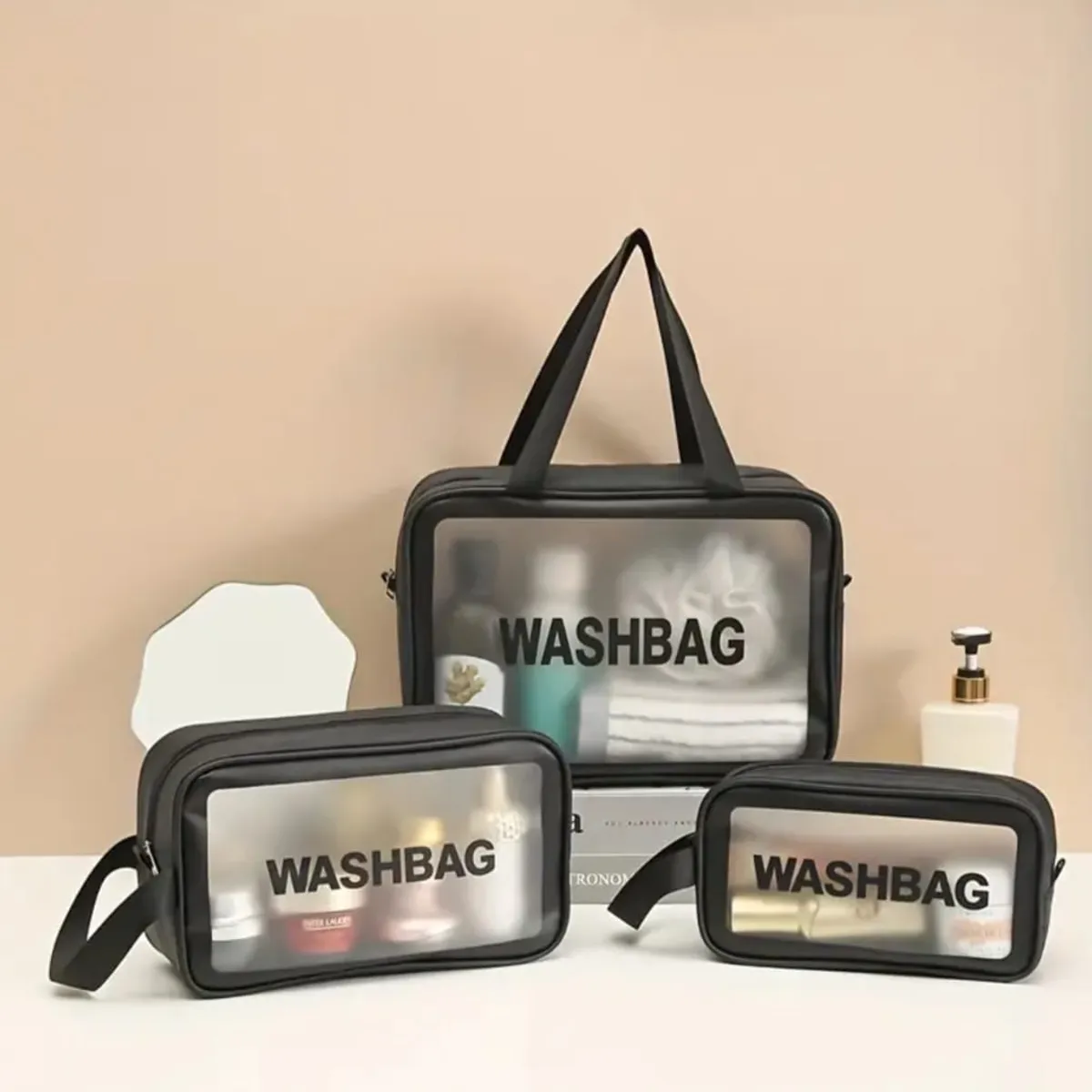 HOMEY - Set de 3 cosmetiqueros de maquillaje, color negro, WASHBAG.