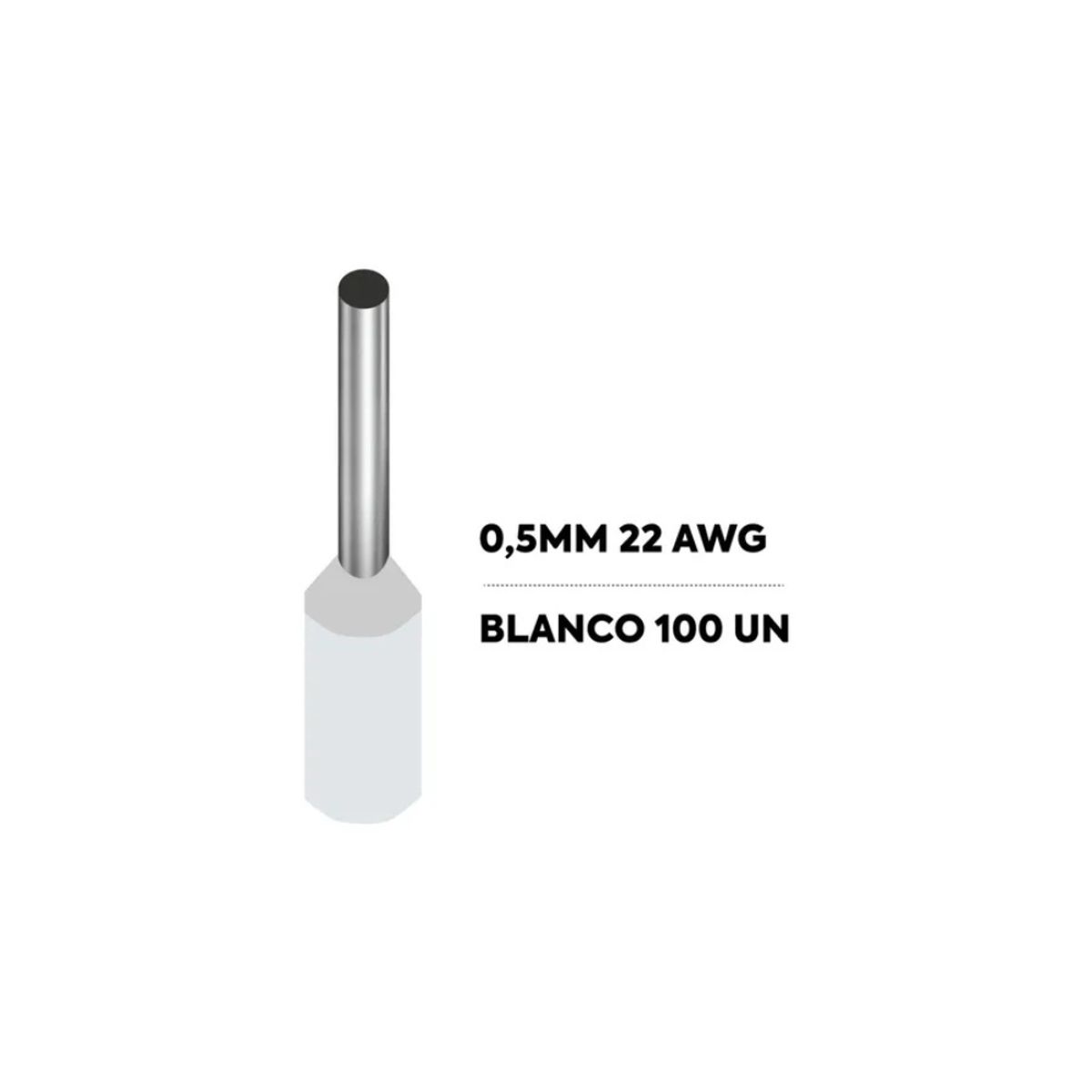 GENERICO - Ferrule 0,5MM 22 AWG Blanco 100un