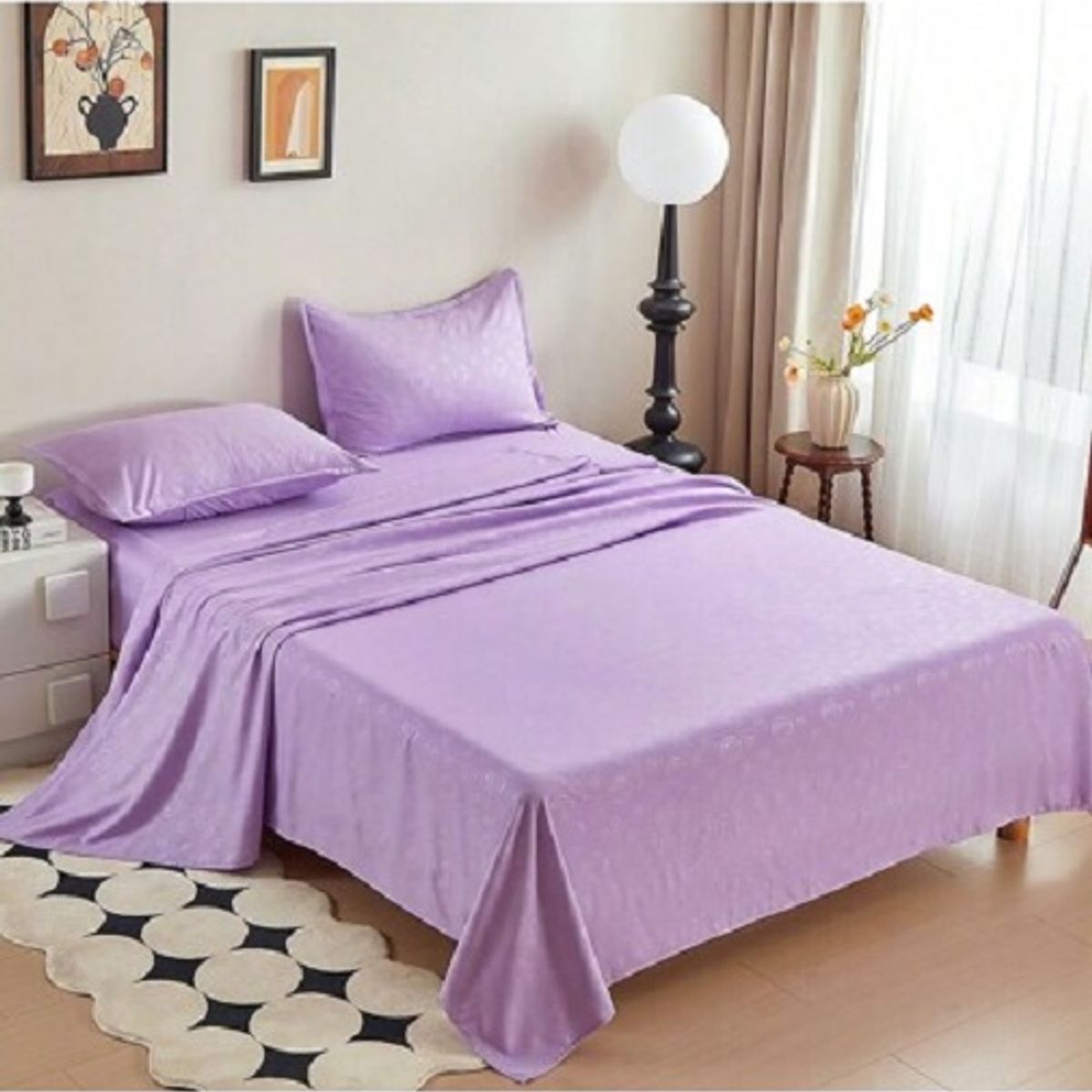 GENERICO - JUEGO DE SABANA LILA DE GENERO 1.5 PLAZAS TF