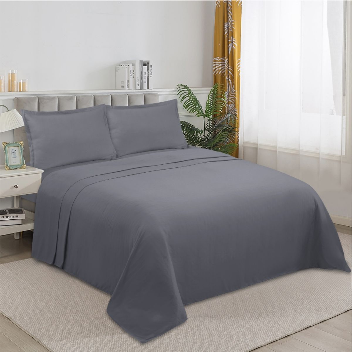 GENERICO - SABANA KING DE GENERO UNICOLOR GRIS OSCURO 4 PIEZAS TF