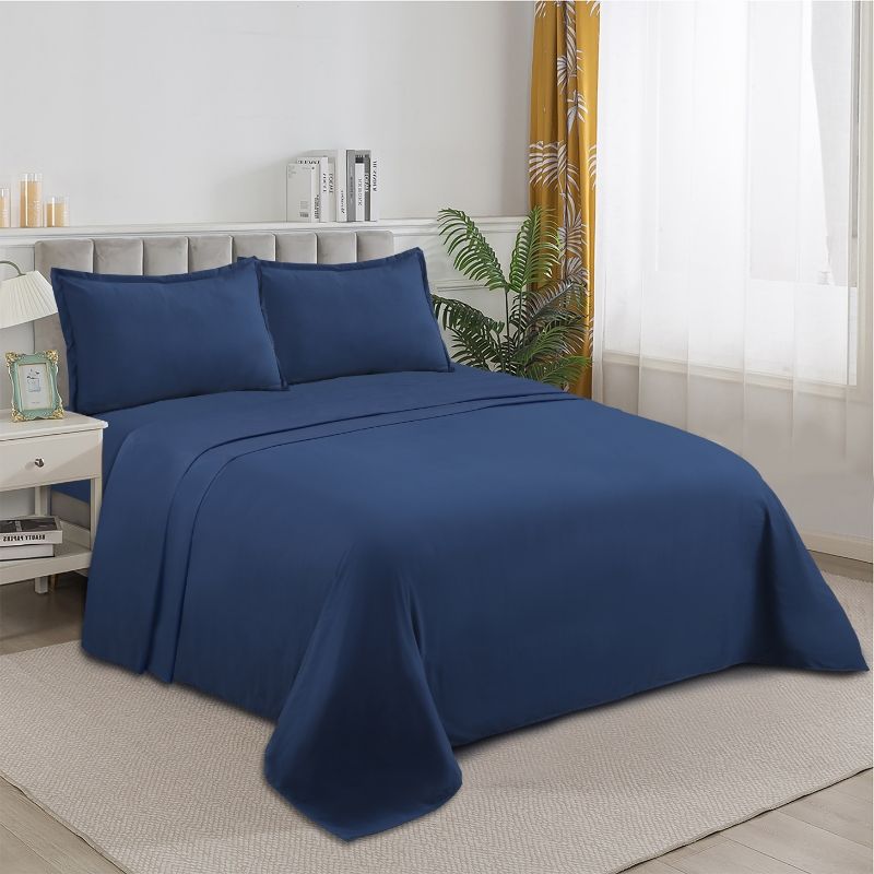 GENERICO - SABANA KING DE GENERO UNICOLOR AZUL OSCURO 4 PIEZAS TF