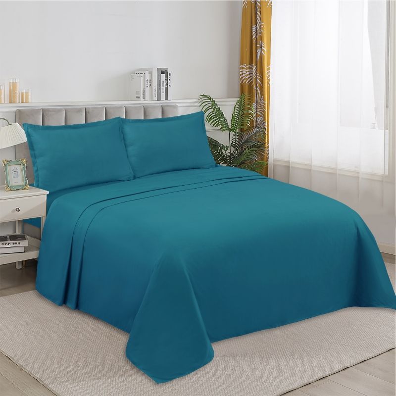 GENERICO - SABANA KING DE GENERO UNICOLOR TURQUESA 4 PIEZAS TF