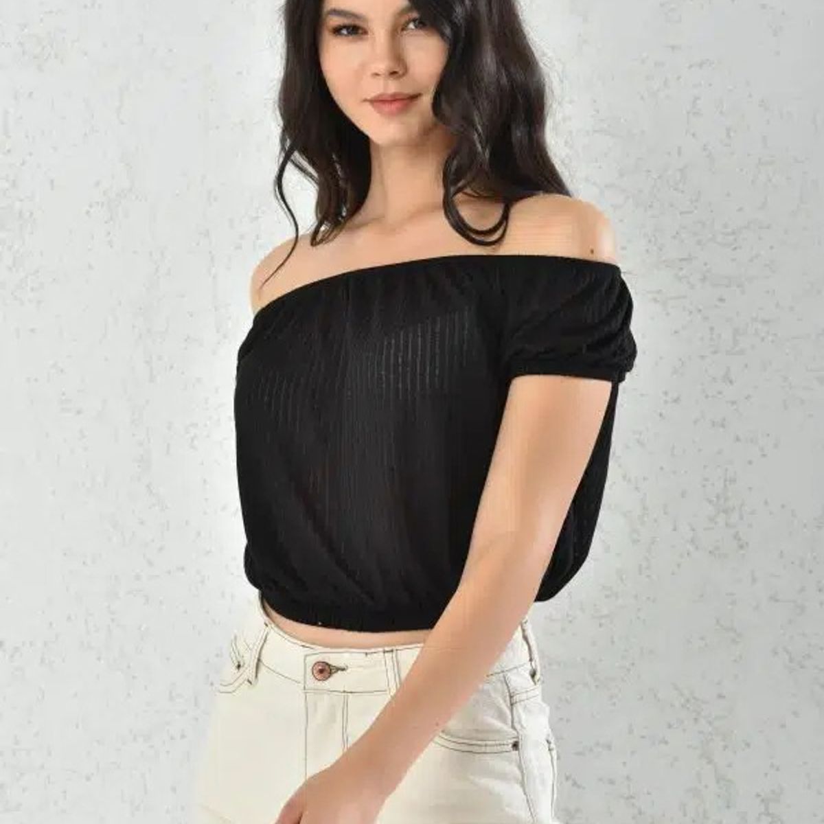 MROTTO - Blusa Off Shoulder Mujer Negra de Tela Liviana y Corte Suelto