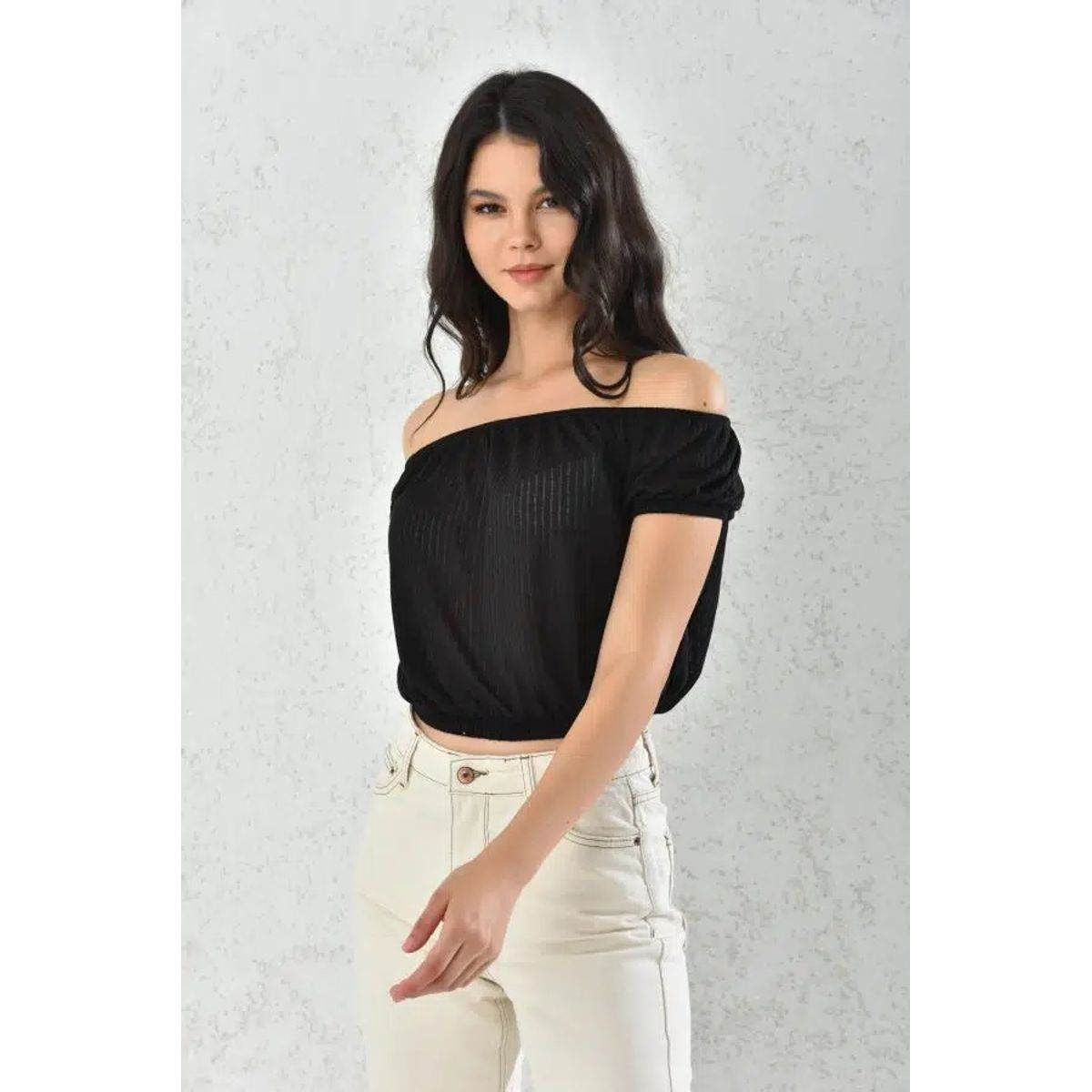 MROTTO - Blusa Off Shoulder Mujer Negra de Tela Liviana y Corte Suelto