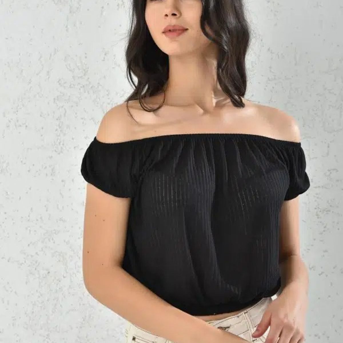 MROTTO - Blusa Off Shoulder Mujer Negra de Tela Liviana y Corte Suelto