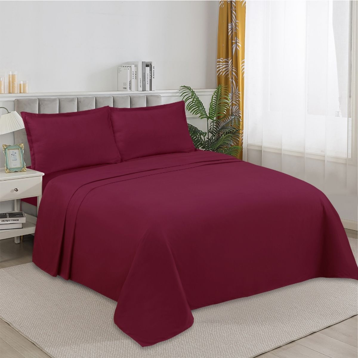 GENERICO - SABANA DE GENERO UNICOLOR 2 PLAZAS BURDEO 4 PIEZAS TF