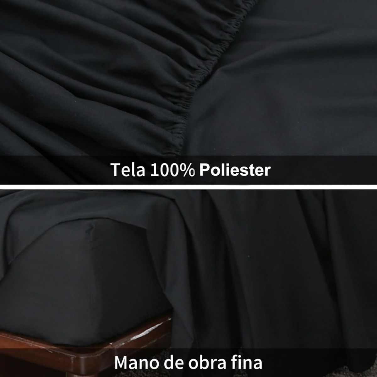 GENERICO - SABANA DE GENERO UNICOLOR 2 PLAZAS NEGRO 4 PIEZAS TF