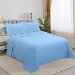 GENERICO - SABANA DE GENERO UNICOLOR 2 PLAZAS CELESTE 4 PIEZAS TF