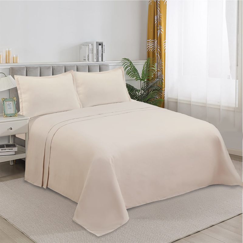 GENERICO - SABANA DE GENERO UNICOLOR 2 PLAZAS BEIGE 4 PIEZAS TF