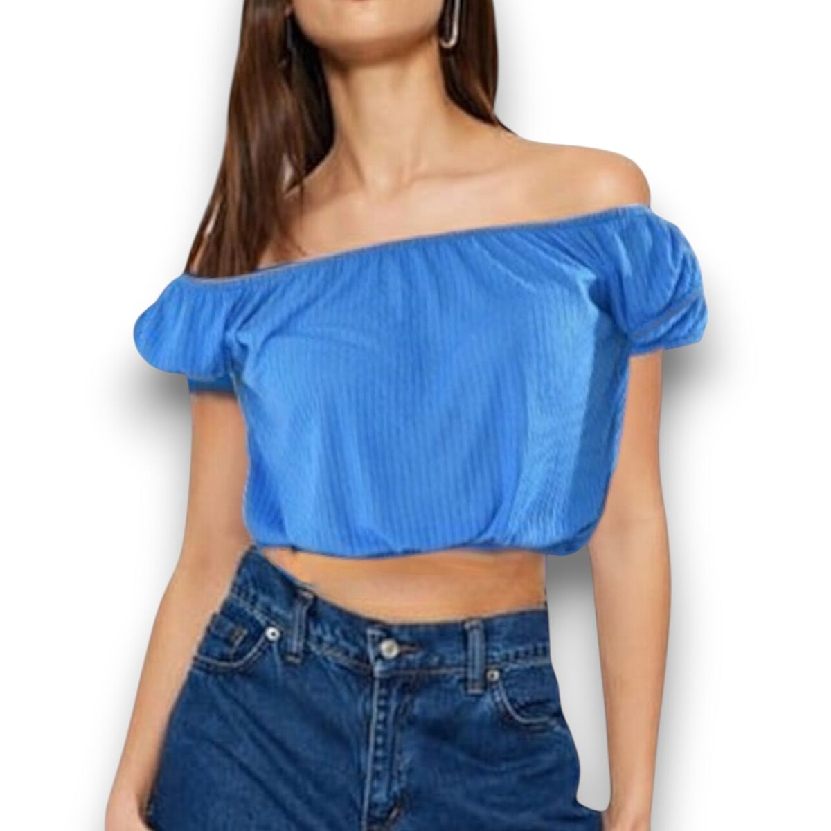 MROTTO - Blusa Off Shoulder Mujer Azul de Tela Liviana y Corte Suelto