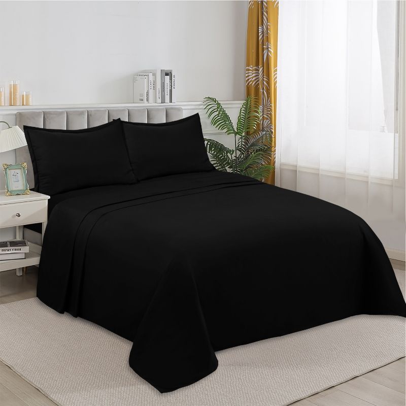 GENERICO - SABANA DE GENERO UNICOLOR 2 PLAZAS NEGRO 4 PIEZAS TF