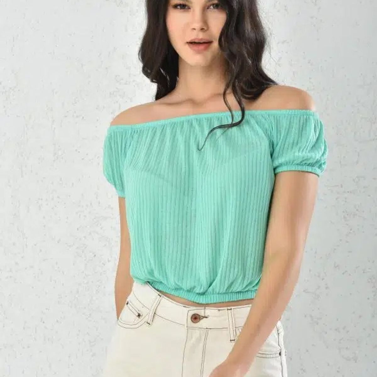 MROTTO - Blusa Off Shoulder Mujer Verde de Tela Liviana y Corte Suelto